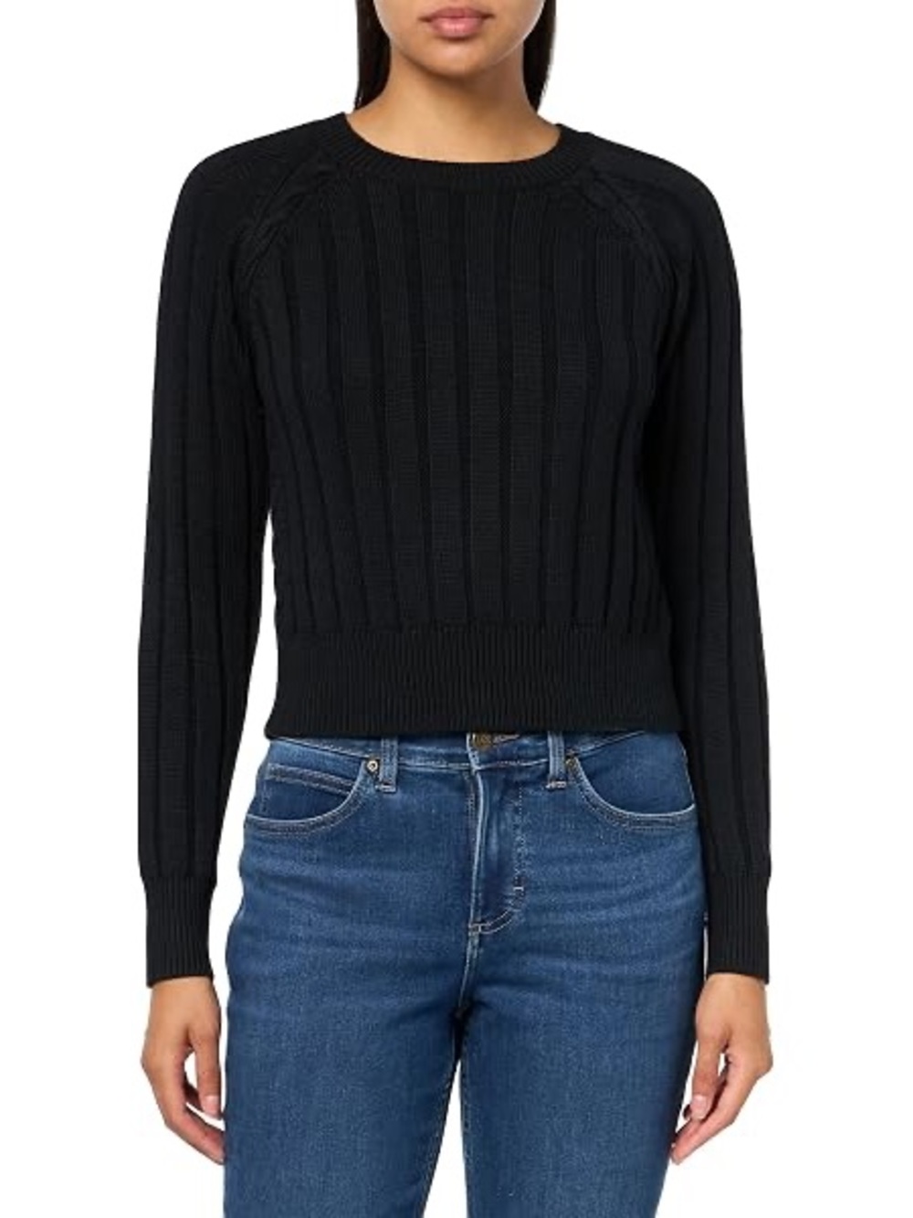 Trina Turk Women's Black Ribbed Crewneck Sweater